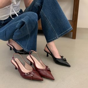 2026 Summer New French Fashion Pointed Toe Back Strap Thin Heel Women's Sandals