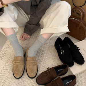 British Retro Round Toe Loafer Shoes 2024 Autumn Winter New Double Buckle Slip On Flat Women's Shoes