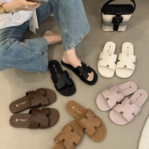 Designer Flat Silver Slippers for Women Summer Beach Sandals Casual Shoes