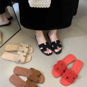 Women's 2025 Summer Flat Beach Slippers H-Shaped Korean Style Casual Sandals